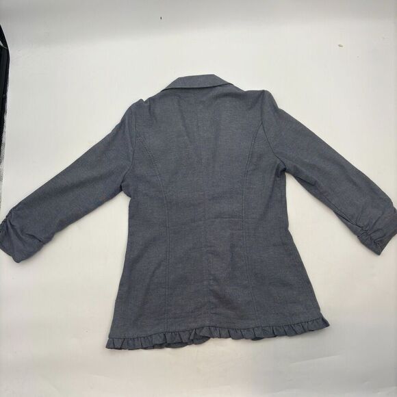 maurices Cotton Denim Blue  Blazer Cotton With Ruche Sleeves  2 Front Pocket Med - Picture 4 of 15